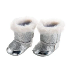 Puppen Winterstiefel Mit Fell - Größe 38-45 Cm - Silber
