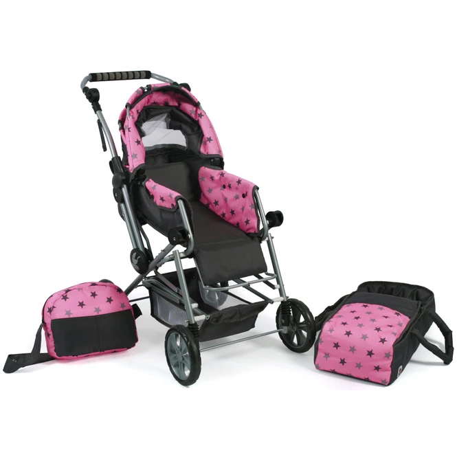 Kombi-Puppenwagen - Road Star - Schwarz-pink, Mit Sternen 2 Kombi-Puppenwagen - Road Star - Schwarz-pink, Mit Sternen – Bild 2