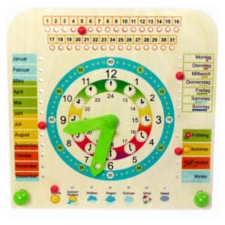 Lernuhr - Kalender Und Uhrzeit - Aus Holz - Ca. 25 X 11 X 24 Cm
