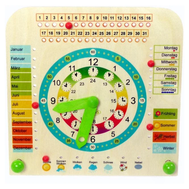 Lernuhr - Kalender Und Uhrzeit - Aus Holz - Ca. 25 X 11 X 24 Cm 1 Lernuhr - Kalender Und Uhrzeit - Aus Holz - Ca. 25 X 11 X 24 Cm